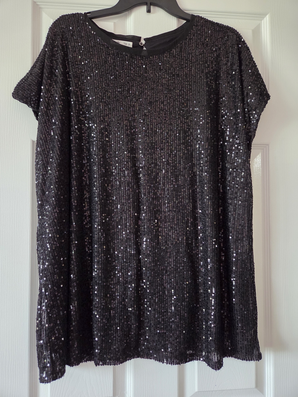 Edgely Womens Black Sequin Short Sleeve Top Size 2x
